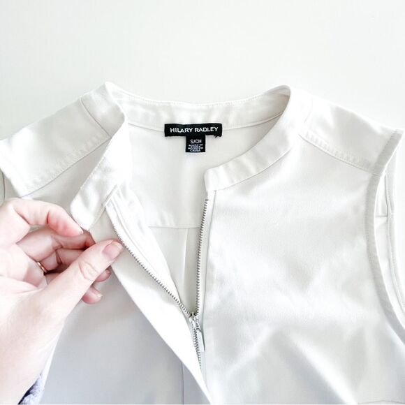 Hilary Radley Sleeveless Blouse Cream Front Zip Stretch Top Women's S High-Low - Picture 5 of 8